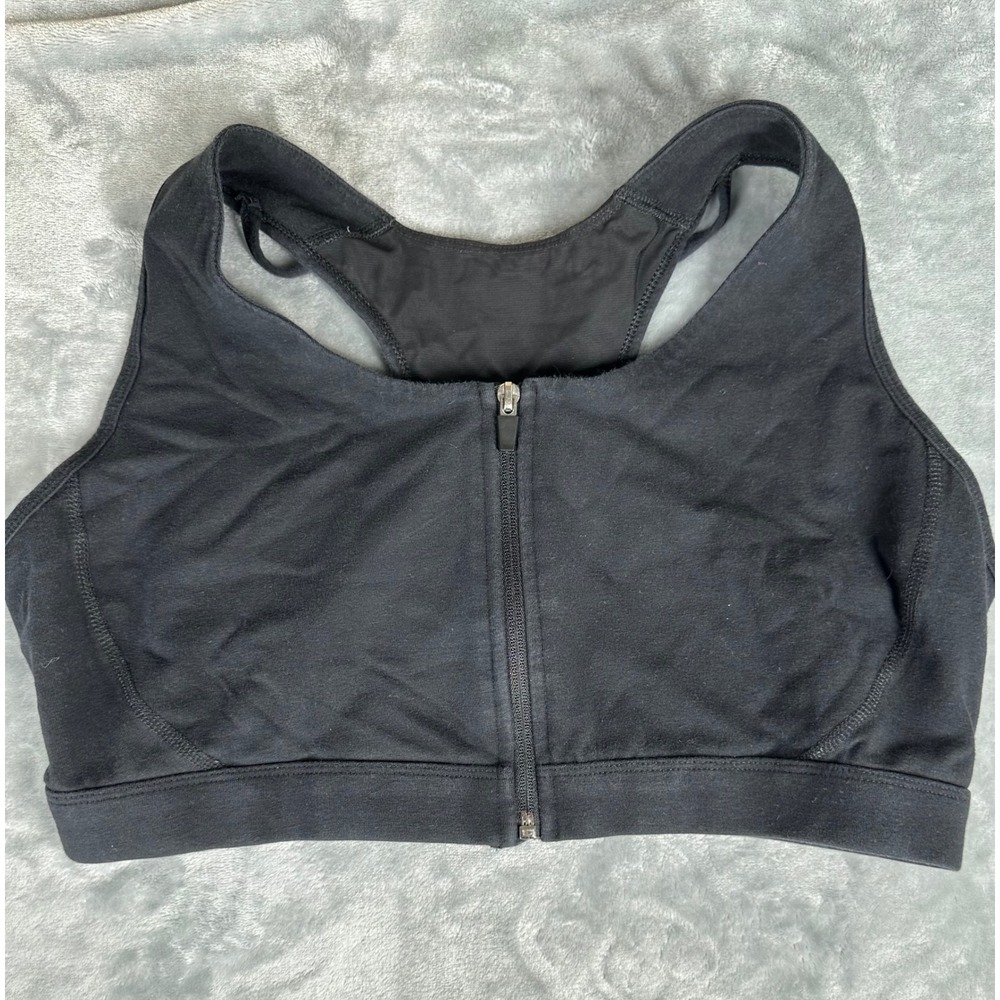 Rainbeau Sports Bra Women 18/20 Black Zip Front Strappy Racerback 24466RB Active